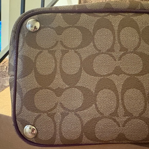 Coach Domed Satchel Handbag Style 24606 Beige w/Logo - Plum Trim & Interior - Picture 6 of 16